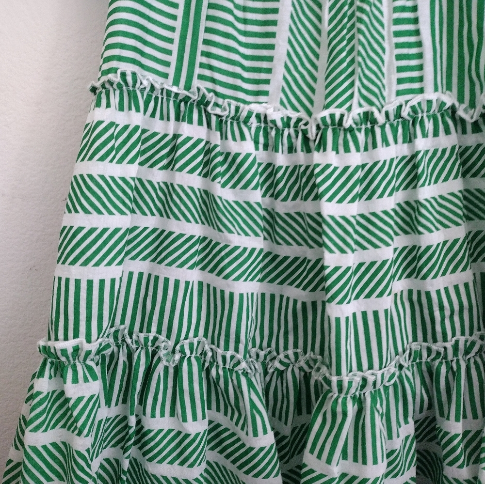 Aqua Green and White Striped Tiered Ruffled Mini Dress Size Medium - Picture 10 of 12